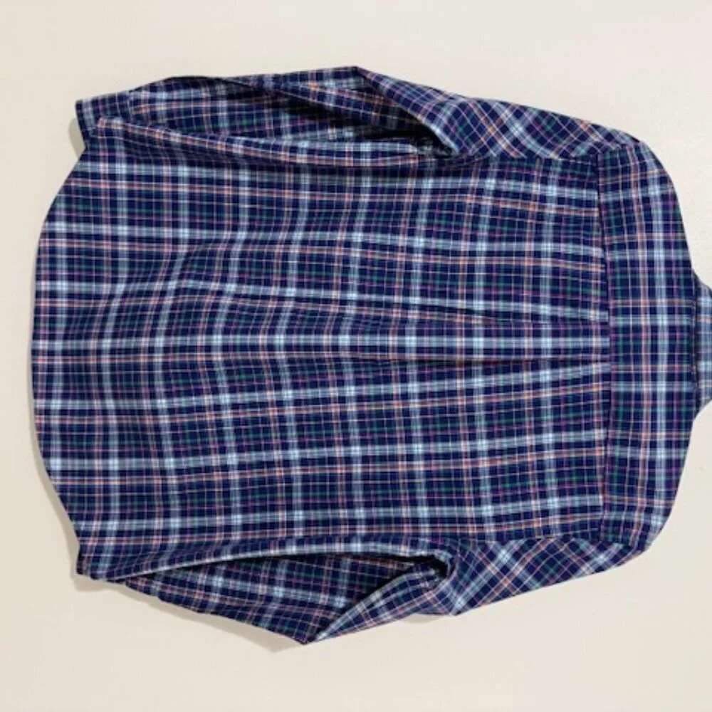Ralph Lauren Button-Down Blue Green Plaid Long Sleeve Shirt Boy's L 14-16